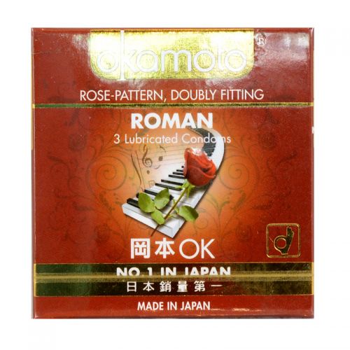 Okamoto Roman Rose-Pattern Lubricated Condom - 3 Condoms