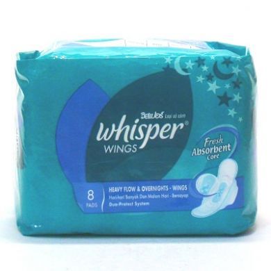 Whisper Wings Heavy Flow & Overnights Wings - 8 Pads